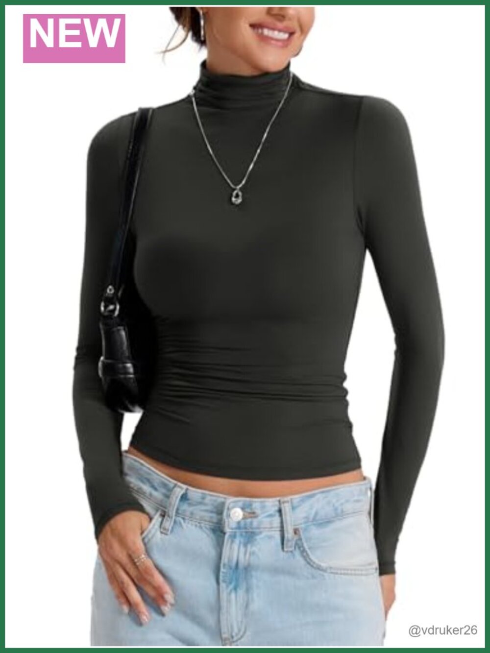 Double Lined Turtleneck Long Sleeve Fitted T-Shirt Women